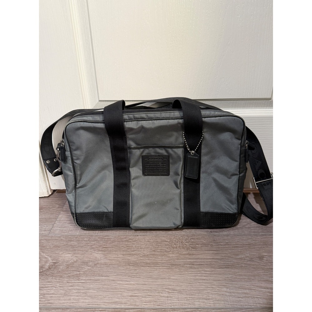 Coach Transatlantic‎ Nylon Laptop Briefcase Grey Black Messenger Bag F70354
